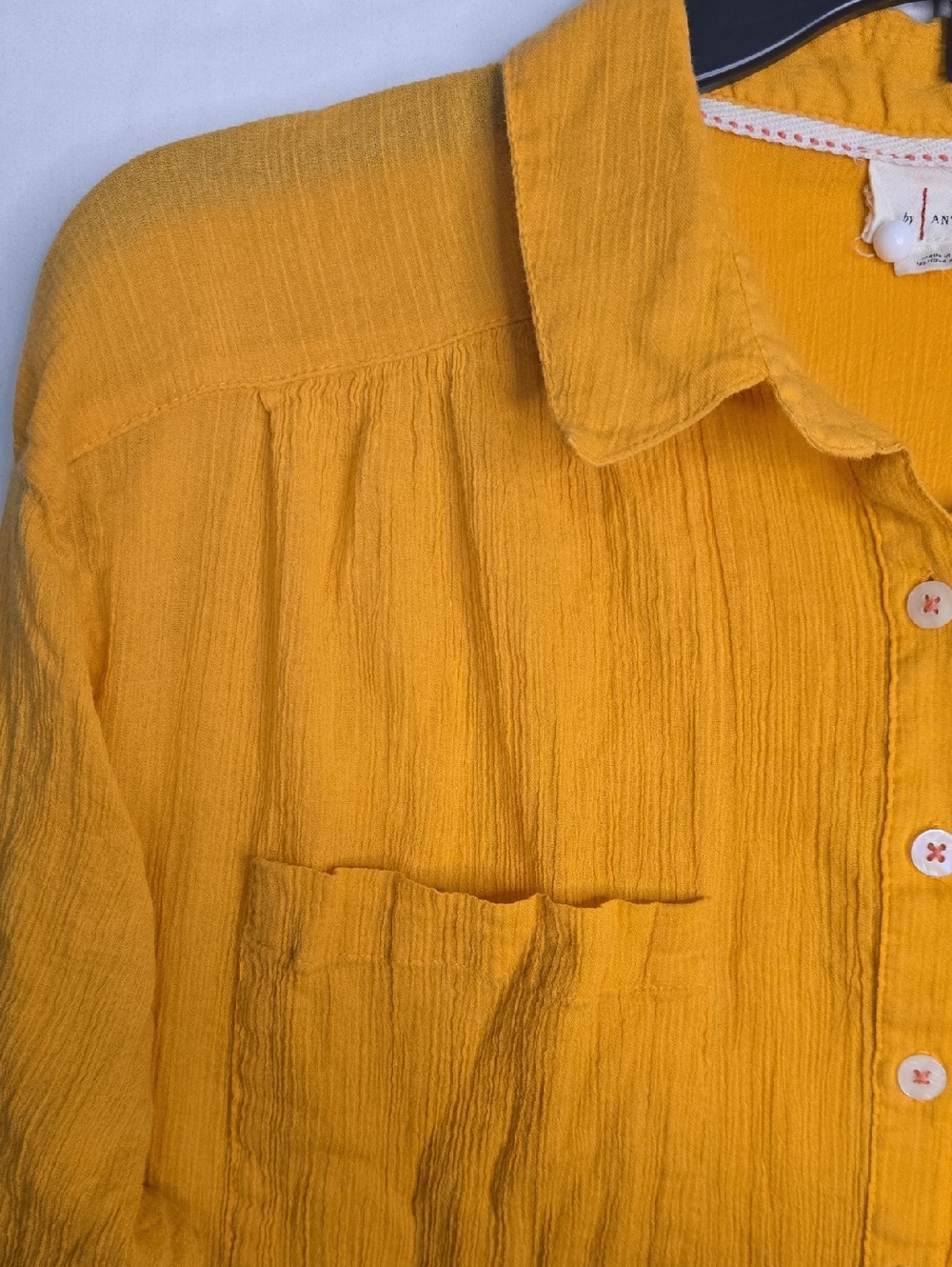 By Anthropologie Duster Tunic Shirt Long Sleeve Mango/Mustard Hi Low Oversized - Picture 9 of 13